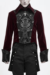 Red Court Pattern Lapel Collar Velvet Mens Gothic Coat